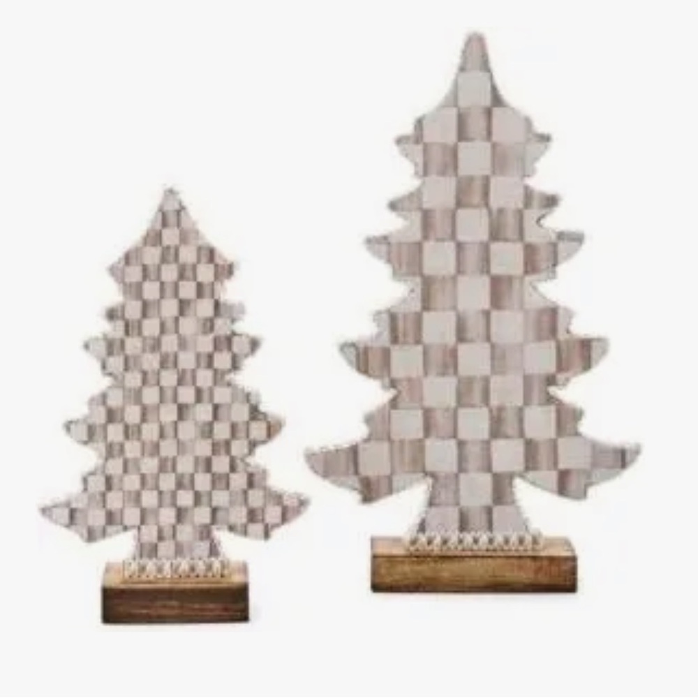 MACKENZIE-CHILDS Mocha Check Forest Trees. Set of 2 trees. New in box.